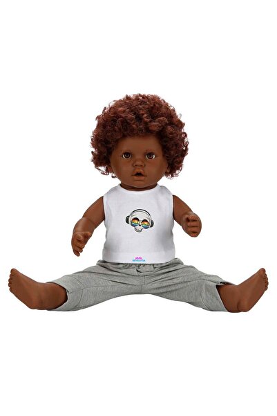 hediyecik Kıvırcık Saçlı Eşofmanlı Zenci Et Bebek Büyük Boy 60 Cm
