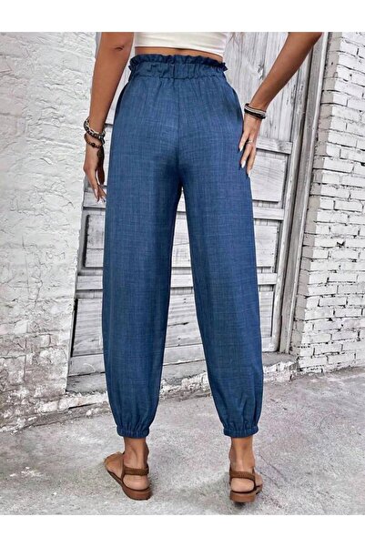 twomeey Pantaloni cu talie din cauciuc din țesătură de in Sofia - cu șireturi...