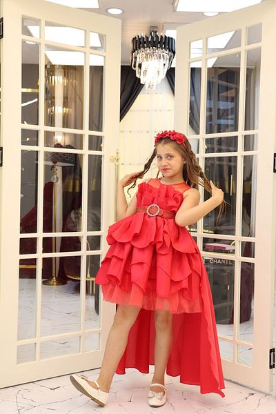 MİSS RAİN Stylish Girls' Evening Dress - Short Front and Long BacK, with Belt, Gift Accessory