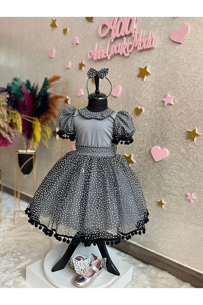 NA ADDESIGN Rochie de seară pufoasă cu sclipici gri pentru fetiță