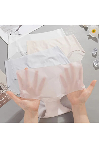 SWEETKORSE Ice Silk No Trace Seamless Ghost Ultra-Thin Laser Cutting Micro Transparent High Waist Panties Gray