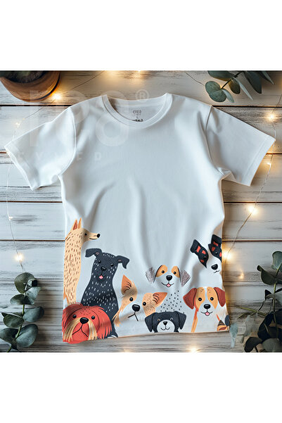 Crea Eymer Wear تي شيرت أبيض فاخر - لطيف صغير، 100% قطن، نمط كلب