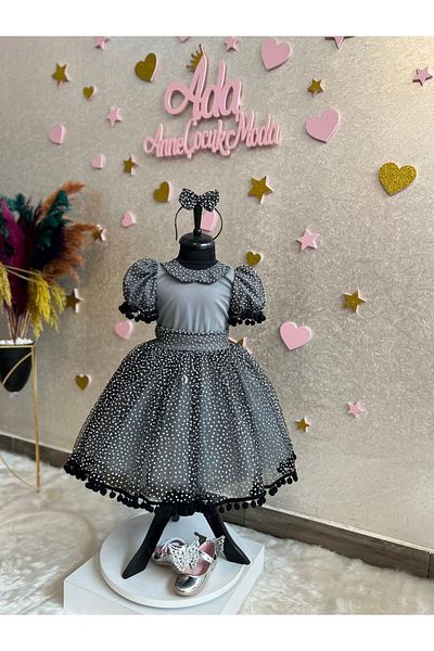 NA ADDESIGN Rochie de seară pufoasă cu sclipici gri pentru fetiță