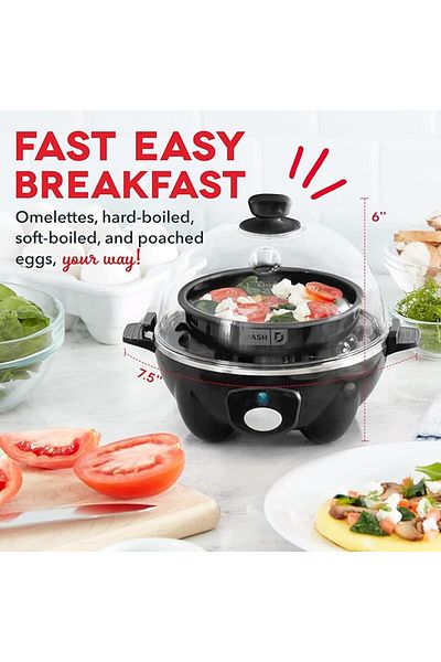 Dash Rapid Egg Cooker: 6 Egg Capacity, for Boiled, Poached, Scrambled or Omelettes, Auto Shut Off, Black