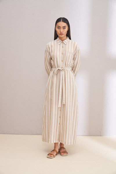 Kuaybe Gider Beige Striped LUCINE DRESS 2142