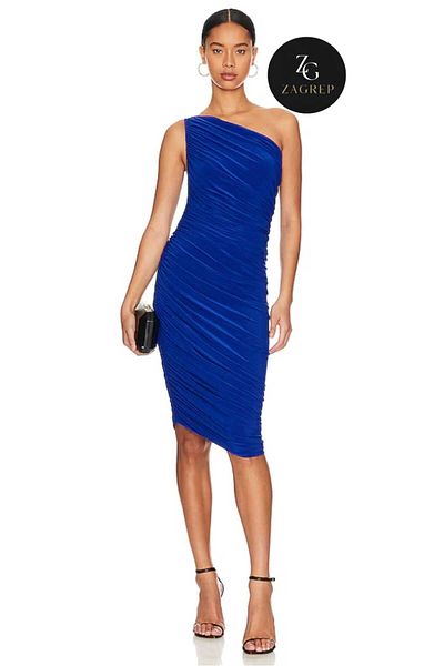 Zagrep Saks Blue One Shoulder Draped Midi φόρεμα - Με επένδυση και χωρίς εσωτερική εμφάνιση