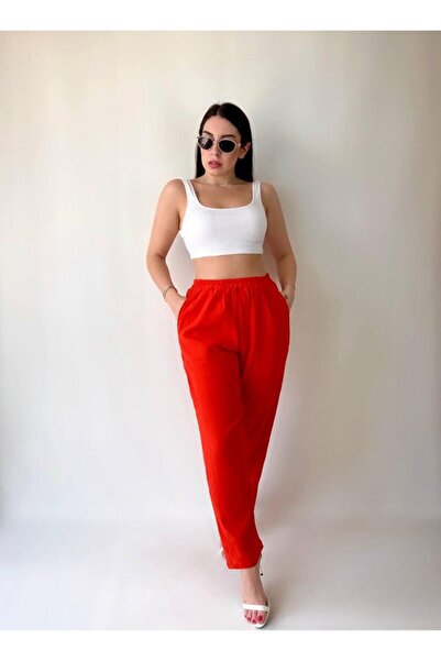 twomeey Βαμβακερό λινό ύφασμα - Γυναικείο παντελόνι με τσέπες και φόδρα (χρώμα)