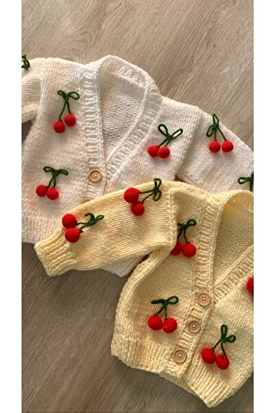 Hobihanem Tuhafiye Hand Knitted Cherry Baby Cardigan