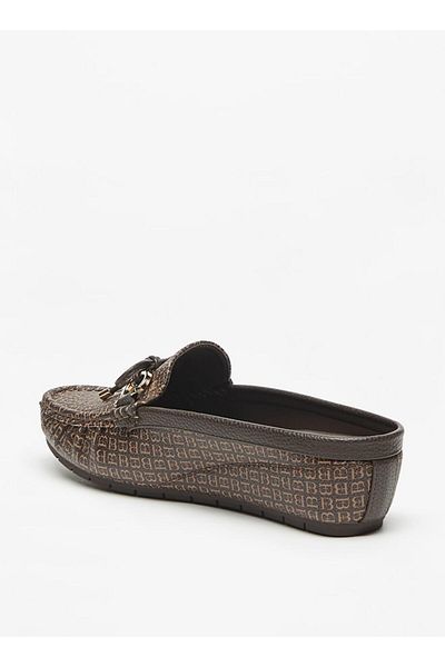 Flora Bella by Shoexpress Flora Bella Logo Print Slip On Mules with Wedge Heels and Bow Accent