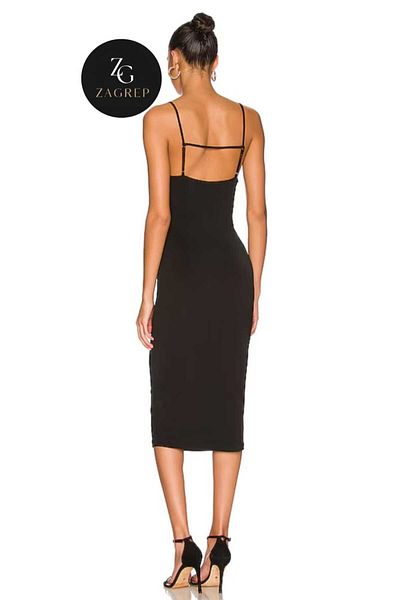 Zagrep Black Silk Midi Dress with Straps, Back Detail and Lining