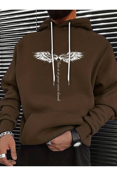 AMMA Unisex Oversize Χειμερινό φούτερ με κουκούλα - Φτερό με στάμπα, 3 κλωστές