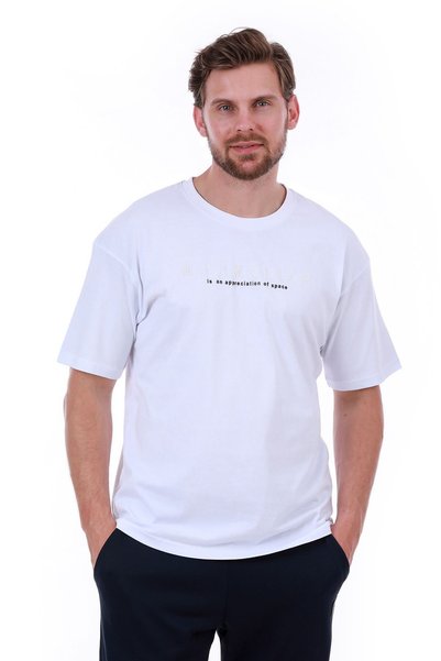 WERRONİ Men's Oversized Minimalism Printed White T-Shirt