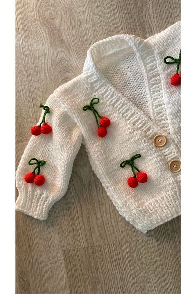 Hobihanem Tuhafiye Hand Knitted Cherry Baby Cardigan