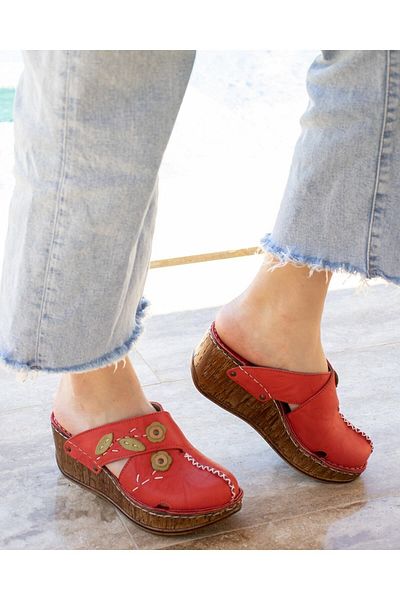 CONSUELO Wedge Heeled Leather Slippers 11420
