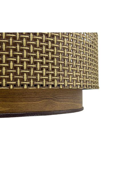 Vivido Home Lina Triple Wicker Chandelier and Lampshade Set - Brown and Wood Patterned