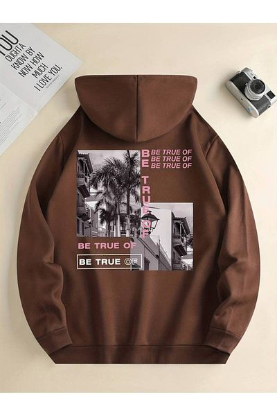 AMMA Be True Printed Unisex Oversize Hooded Winter φούτερ - 3 κλωστές