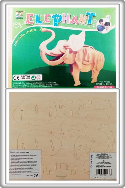 Nova Wooden 3D Elephant Model Making Set Puzzle Puzzle 18.5X22.5 cm