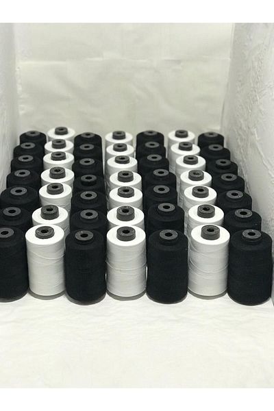 Lider İplik Black and White Sewing Thread Set - 49 Pieces, 120 No 5000m.Polyester