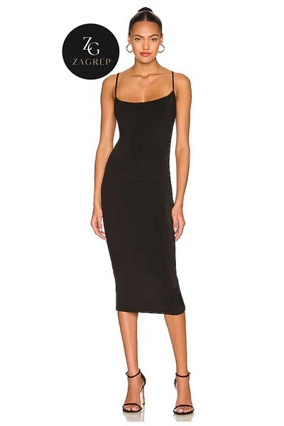 Zagrep Black Silk Midi Dress with Straps, Back Detail and Lining