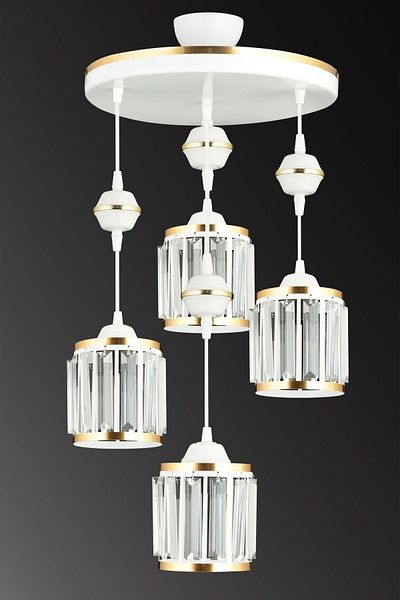 Kraliçe Luxury Chandelier - 4-Piece Crystal Stone White Cylinder Tray with Yellow Stripe