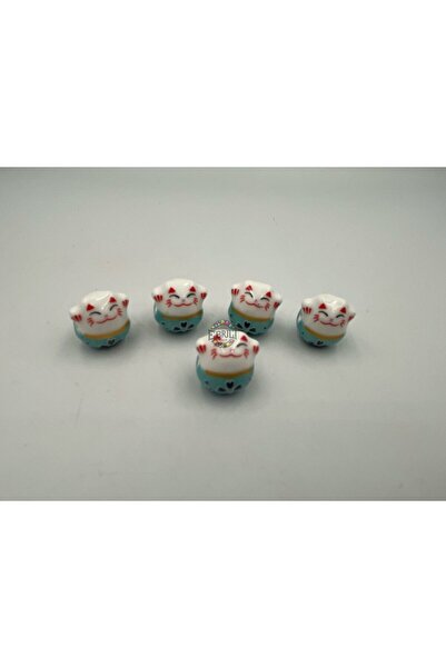 Ebruli Boncuk 14,56 mm Turcoaz Pisica Norocoasa, set de 5 margele din ceramic...