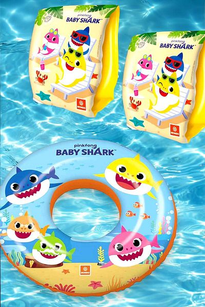 hak-iş oyuncak SUNMAN Baby Shark - حلقة 50 سم وأكمام قابلة للنفخ مقاس 15 × 23 سم