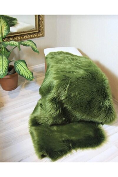 Homeax Kuzu Post Yeşil Üst Kalite Tüy Dökmez Yıkanabilir Yumuşak Dokulu Peluş Halı