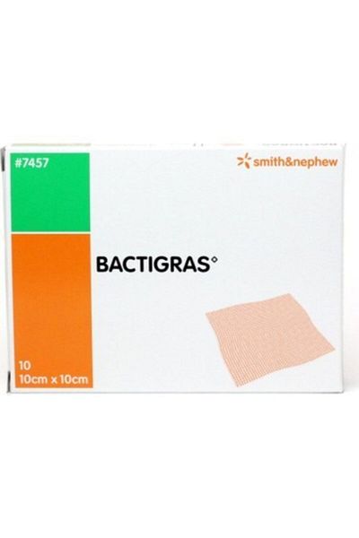 bactigras 10x10 سم Bacti?gras - غلاف من التول البارافين مكون من 10 قطع، غطاء للعناية بالجروح والحروق، قماش لينو