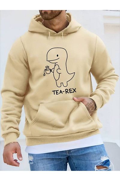 AMMA Χειμερινό φούτερ με στάμπα Tea-Rex Unisex Oversize - 3 κλωστές, Hoodie με κουκούλα