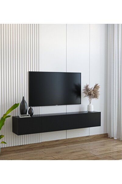 subahome Duvara Monte Modern Minimalist Siyah Tv Ünitesi Dresuar Mdf 160 cm