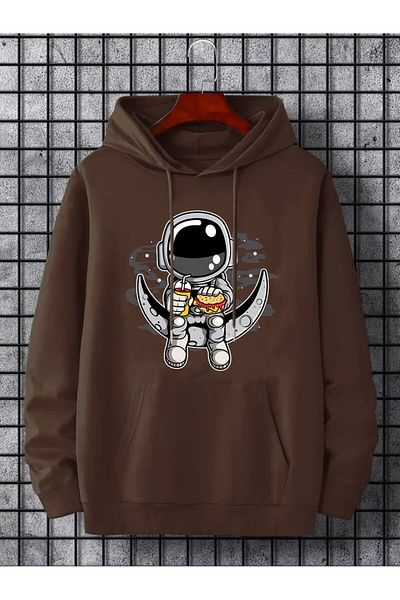 AMMA Χειμερινό φούτερ με στάμπα Astronaut on the Moon Unisex Oversize - 3 κλωστές, κουκούλα