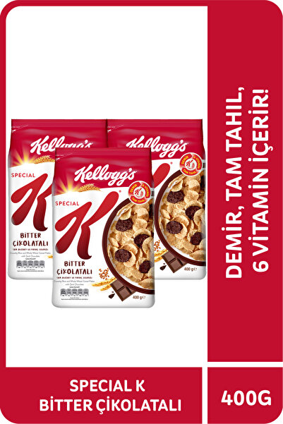 Kellogg's Special K Bitter Çikolatalı Kahvaltılık Tam Buğday Ve Pirinç Gevreği 400 gr X 3 Adet, Tam