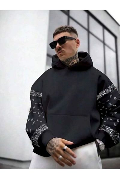 MOONBULL Ανδρικό φούτερ με κουκούλα μεγάλου μεγέθους - Λεπτομερές σχέδιο με μανίκια