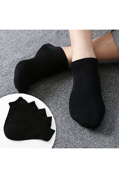 Meguca Socks Унисекс бамбукови безшевни чорапи до глезена, черен цвят, 5 чифта.