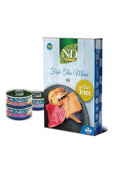 N&D Fish Trio Menü Somonlu Ve Karidesli Yetişkin Kedi Konserve Yaş Maması 6 X...