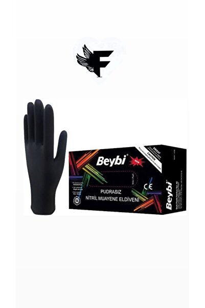 FİGANLAR 1. kalite Tek Kullanımlık Lateks Siyah Pudrasız Nitril Muayne Eldiveni Meidum Orta Boy - 100'lü