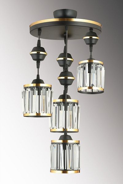 Kraliçe 4-Piece Crystal Stone Black Pendant Tray - Yellow Striped Cylinder Luxury Chandelier