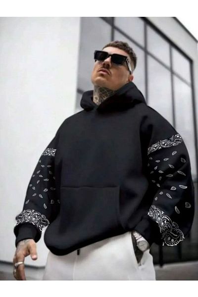 MOONBULL Ανδρικό φούτερ με κουκούλα μεγάλου μεγέθους - Λεπτομερές σχέδιο με μανίκια
