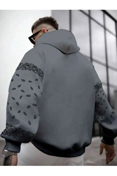 MOONBULL Men's Oversize Hooded Sweatshirt - Sleeve Pattern Detailed