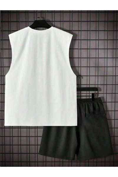 MOONBULL Men's Oversize Sleeveless T-shirt and Shorts Set - Vertical Printed
