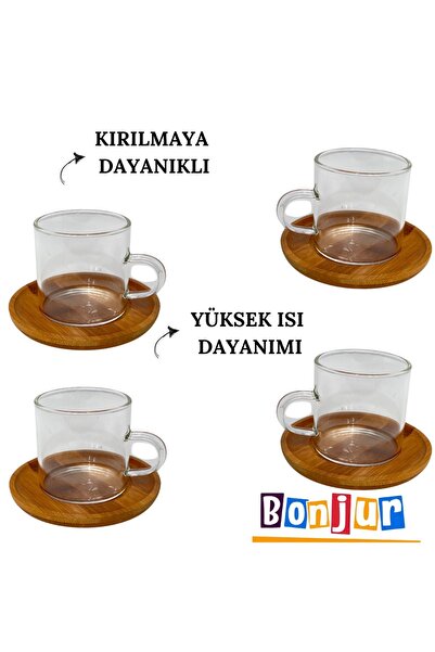 Bonjour 10 Parça Bambu Kahve Fincanı Seti/4 Bardaklı /Borosilikat Kahve Seti/...