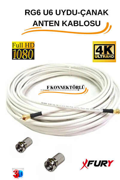 FURY 30 Metre F Konnektörlü 64 Tel Rg6/u4 Full Hd 3d 4k Anten Tv Çanak Uydu Lnb Kablosu