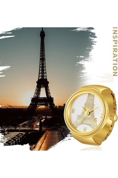 Bozhi ساعة يد أنيقة على شكل برج إيفل في باريس - ساعة خاتم عصرية وفريدة