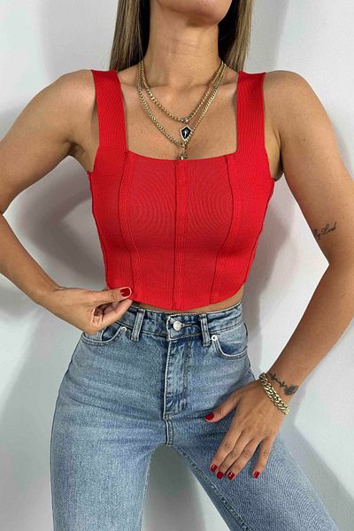 Bengi Clothing Red Corset Crop Top - Women