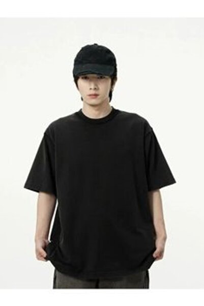 FİTGO Tricou negru oversize pentru bărbați