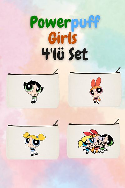 designedfy Set de machiaj cu model Powerpuff Girls din 4 piese - Suport stilou și portofel