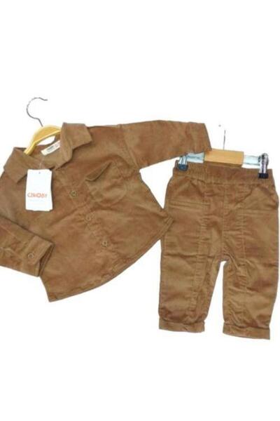 Çikoby Erkek Bebek Kadife Gömlek Pantolonlu Takım