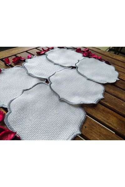 GNR 6 Pieces Silver Embroidered Thick Fabric Cocktail Serving Napkin