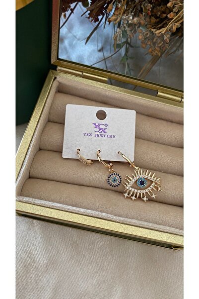 AychaAksesuar مجموعة أقراط مكونة من 3 قطع من سلسلة خرز عين الشر الفولاذية الم...