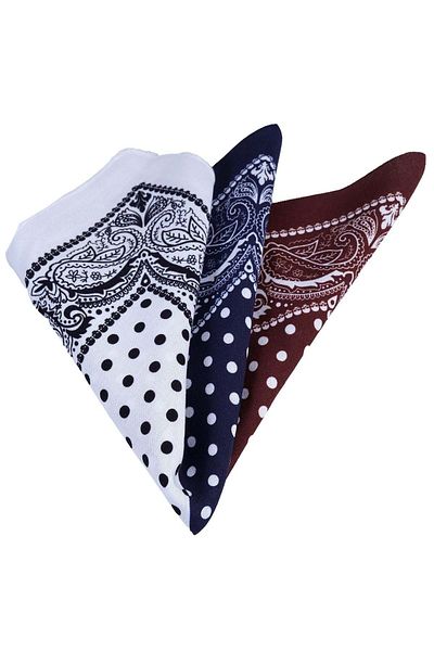 Exve Exclusive White Framed 4 in 1 Brown Navy Black White Polka Dot Pocket Collar Handkerchief